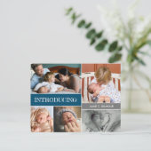 Blauw Introducing Custom 2e baby jongen foto colla Aankondigingskaart (Staand voorkant)