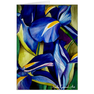 Blauw Iris bloemschilderij, originele waterverf