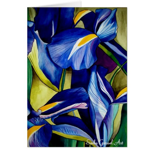 Blauw Iris bloemschilderij, originele waterverf (Voorkant)