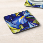 Blauw Iris bloemschilderij, originele waterverf Bier Onderzetter (Linkerzijde)