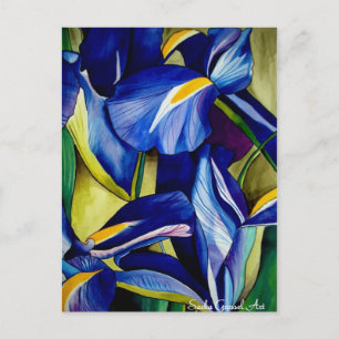 Blauw Iris bloemschilderij, originele waterverf Briefkaart