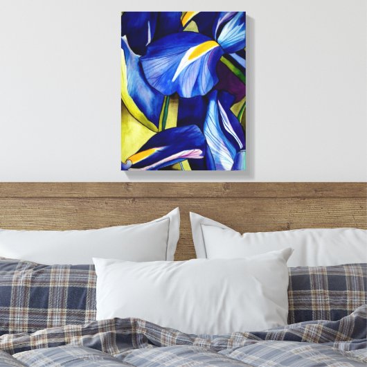 Blauw Iris bloemschilderij, originele waterverf Canvas Afdruk (Insitu (Slaapkamer))