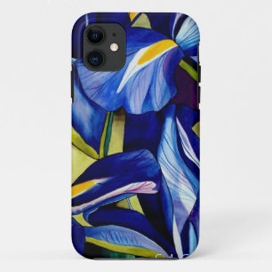 Blauw Iris bloemschilderij, originele waterverf Case-Mate iPhone Case