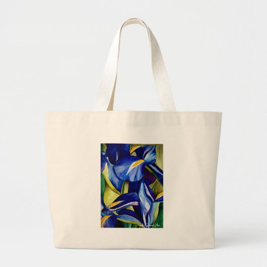 Blauw Iris bloemschilderij, originele waterverf Grote Tote Bag (Voorkant)
