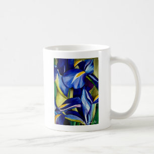 Blauw Iris bloemschilderij, originele waterverf Koffiemok