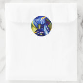 Blauw Iris bloemschilderij, originele waterverf Ronde Sticker (Tas)