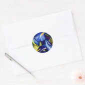 Blauw Iris bloemschilderij, originele waterverf Ronde Sticker (Envelop)