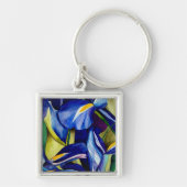 Blauw Iris bloemschilderij, originele waterverf Sleutelhanger (Voorkant)
