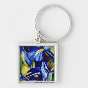 Blauw Iris bloemschilderij, originele waterverf Sleutelhanger