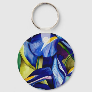 Blauw Iris bloemschilderij, originele waterverf Sleutelhanger