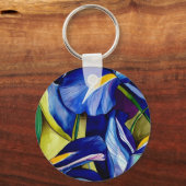 Blauw Iris bloemschilderij, originele waterverf Sleutelhanger (Voorkant)