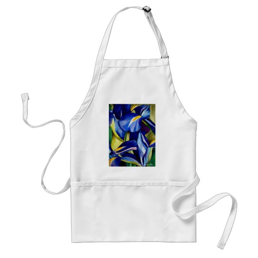 Blauw Iris bloemschilderij, originele waterverf Standaard Schort (Voorkant)