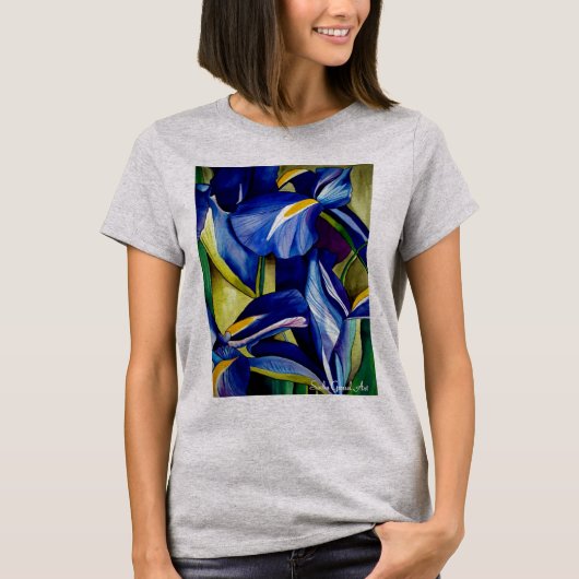 Blauw Iris bloemschilderij, originele waterverf T-shirt (Voorkant)