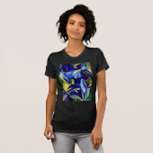 Blauw Iris bloemschilderij, originele waterverf T-shirt (Voorkant volledig)