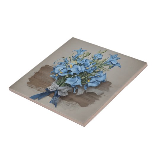 blauw iris boeket tegeltje (Zijkant)