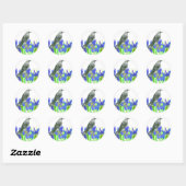 Blauw Iris Flower Grey Vogel Waterverf Kunst Ronde Sticker (Vel)