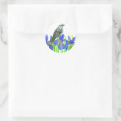 Blauw Iris Flower Grey Vogel Waterverf Kunst Ronde Sticker (Tas)