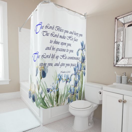 Blauw Iris Flowers Blessing Floral Shower Curtain Douchegordijn (In situ)