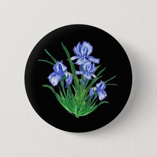 Blauw Iris op zwart Ronde Button 5,7 Cm (Voorkant)