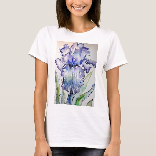 Blauw Iris Waterverf schilderij art T Shirt (Voorkant)