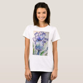 Blauw Iris Waterverf schilderij art T Shirt (Voorkant volledig)
