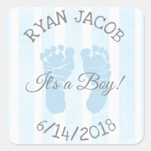 Blauw is een jongen die Baby shower stickers voeta