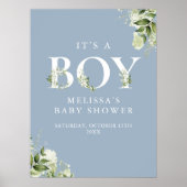 Blauw is een jongen groen Baby shower teken Poster (Voorkant)