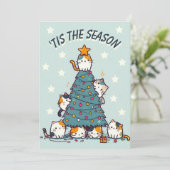 Blauw is het seizoen calico kat kerstboom feestdagenkaart (Staand voorkant)