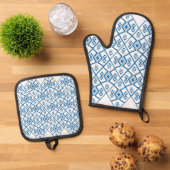 Blauw Isanikat stof patroon Ovenwant & Pannenlap Set (Top down)