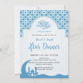 Blauw islamitisch patroon Iftar diner uitnodiging (Voorkant)