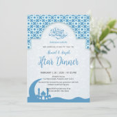 Blauw islamitisch patroon Iftar diner uitnodiging (Staand voorkant)