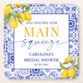 Blauw Italiaans Citroen Hoofdklem Bruidsdouche Kartonnen Onderzetters (Voorkant)