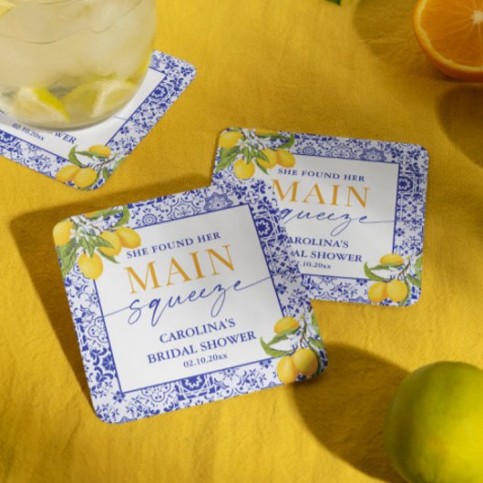 Blauw Italiaans Citroen Hoofdklem Bruidsdouche Kartonnen Onderzetters