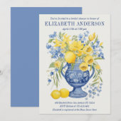 Blauw Italiaans Floral Lemon Bridal Shower Uitnodi Kaart (Voorkant / Achterkant)