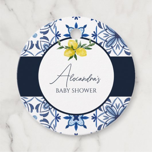 Blauw Italiaans geel citroen Baby shower dank u Bedankjes Labels (Voorkant)