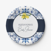 Blauw Italiaans geel citroen Baby shower Papieren Bordje (Voorkant)