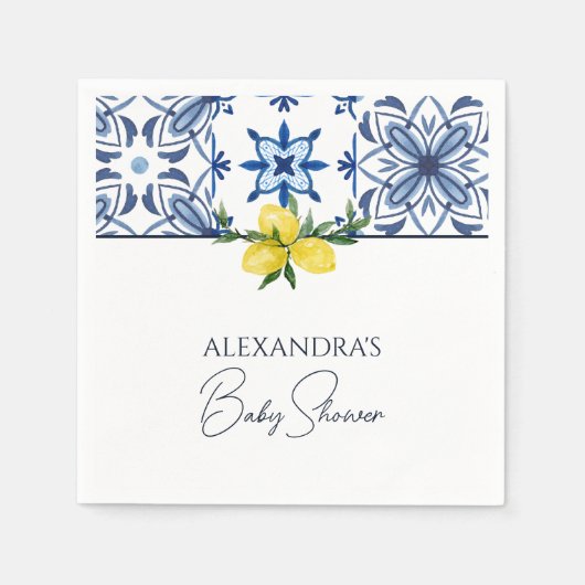 Blauw Italiaans geel citroen Baby shower Servet (Voorkant)