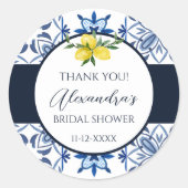 Blauw Italiaans geel citroen Vrijgezellenfeest dan Ronde Sticker (Voorkant)