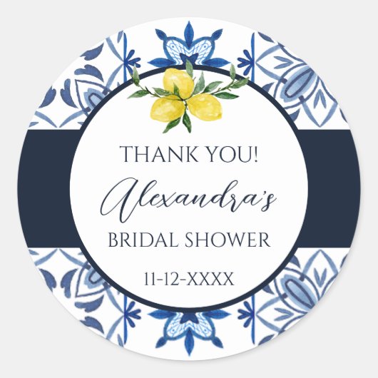 Blauw Italiaans geel citroen Vrijgezellenfeest dan Ronde Sticker (Voorkant)