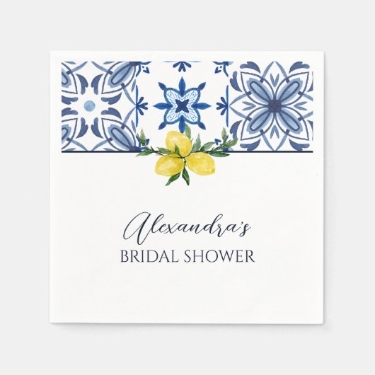 Blauw Italiaans geel citroen Vrijgezellenfeest Servet (Voorkant)