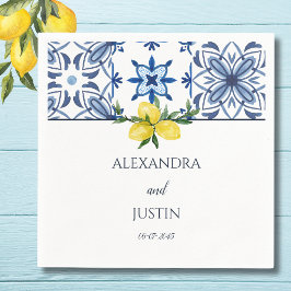 Blauw Italiaans Geel Lemon Mediterraan Huwelijk Servet