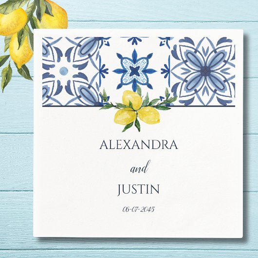 Blauw Italiaans Geel Lemon Mediterraan Huwelijk Servet