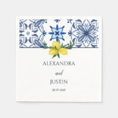 Blauw Italiaans Geel Lemon Mediterraan Huwelijk Servet (Voorkant)