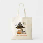 Blauw Italiaans grijnshond en halloween Haunted Ho Tote Bag (Voorkant)