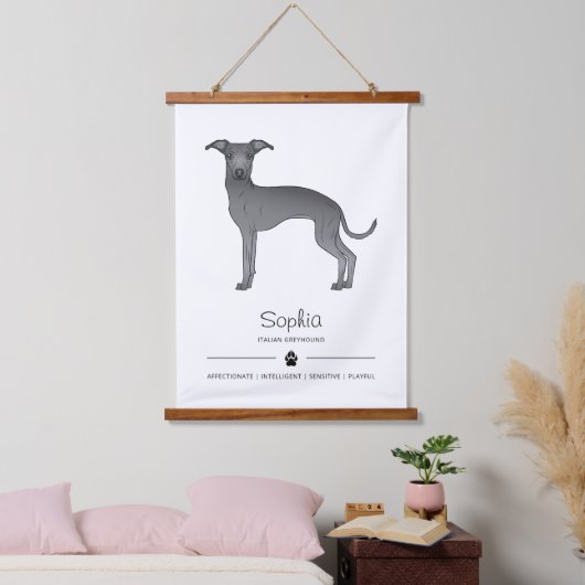 Blauw Italiaans grijnshond met een pols en aangepa Hangend Wandkleed (Slaapkamer)