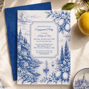 Blauw Italiaans Kust Toile Verloving Feest Kaart