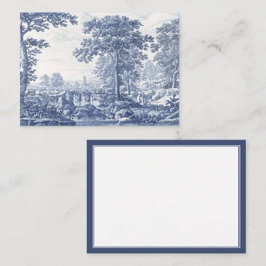 Blauw Italiaans landschap 1600s Notitiekaartje (Voorkant / Achterkant)