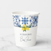 Blauw Italiaans Mediterraan Citroen Baby shower Papieren Bekers (Achterkant)