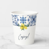 Blauw Italiaans Mediterraan Citroen Baby shower Papieren Bekers (Voorkant)