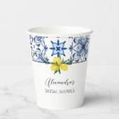 Blauw Italiaans Tegel Geel Citroen Vrijgezellenfee Papieren Bekers (Achterkant)